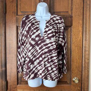 LOFT Brown & Ivory Deep V Pullover Sweater w/Drop Shoulder Medium